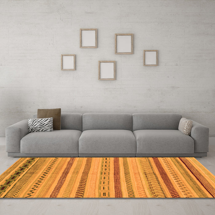 Machine Washable Abstract Orange Modern Area Rugs in a Living Room, wshabs2264org
