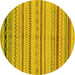 Round Abstract Yellow Modern Rug, abs2264yw