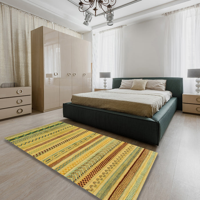 Machine Washable Abstract Dark Golden Brown Rug in a Bedroom, wshabs2264