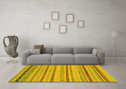 Machine Washable Abstract Yellow Modern Rug in a Living Room, wshabs2264yw