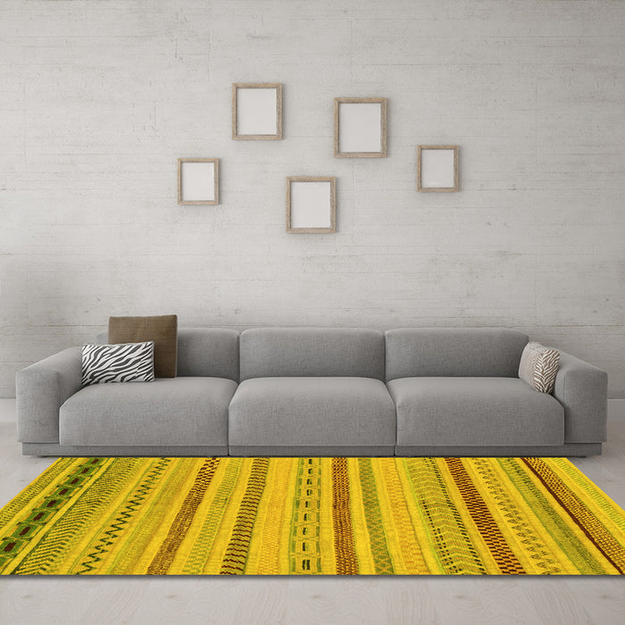 Machine Washable Abstract Yellow Modern Rug in a Living Room, wshabs2264yw