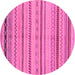 Round Machine Washable Abstract Pink Modern Rug, wshabs2264pnk