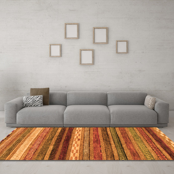 Machine Washable Abstract Orange Modern Area Rugs in a Living Room, wshabs2265org