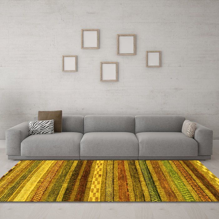 Machine Washable Abstract Yellow Modern Rug in a Living Room, wshabs2265yw