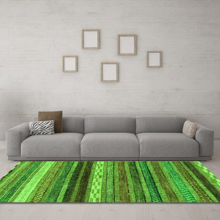 Machine Washable Abstract Green Modern Area Rugs in a Living Room,, wshabs2265grn