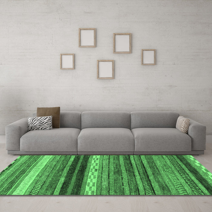 Machine Washable Abstract Emerald Green Modern Area Rugs in a Living Room,, wshabs2265emgrn