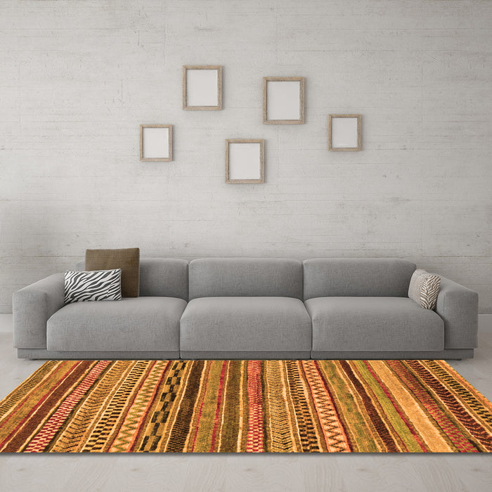 Machine Washable Abstract Orange Modern Area Rugs in a Living Room, wshabs2266org