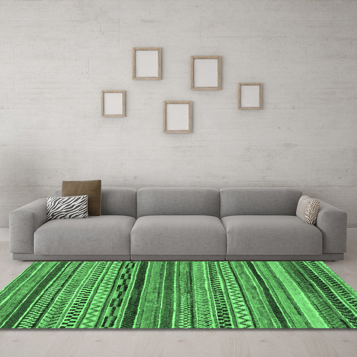 Machine Washable Abstract Emerald Green Modern Area Rugs in a Living Room,, wshabs2266emgrn