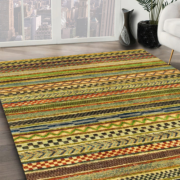Abstract Orange Gold Modern Rug in Family Room, abs2266
