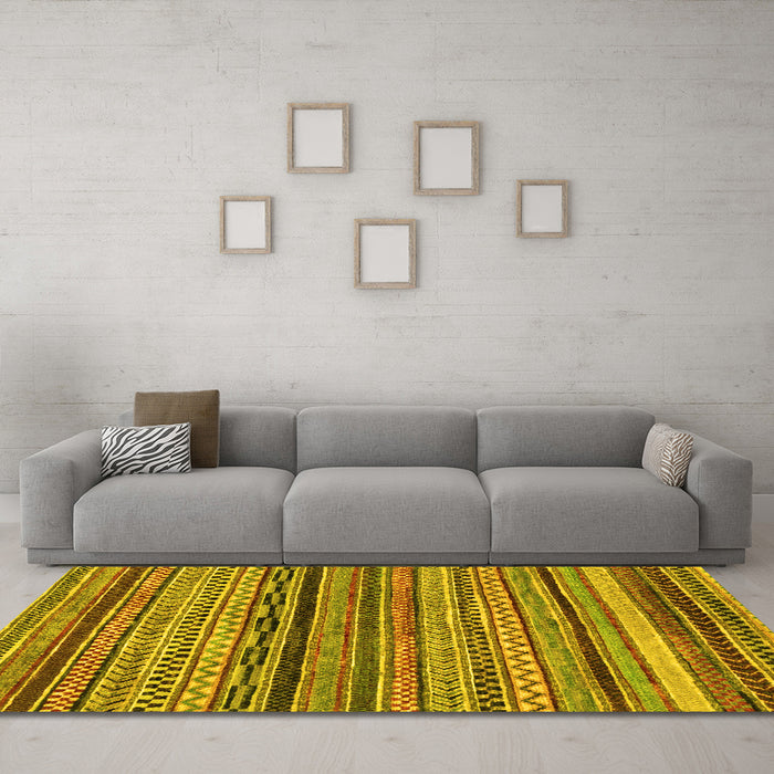 Machine Washable Abstract Yellow Modern Rug in a Living Room, wshabs2266yw
