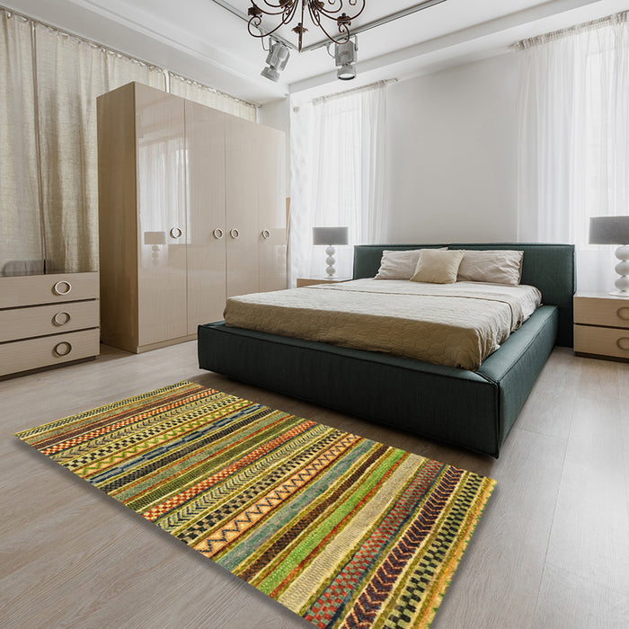 Abstract Orange Gold Modern Rug in a Bedroom, abs2266