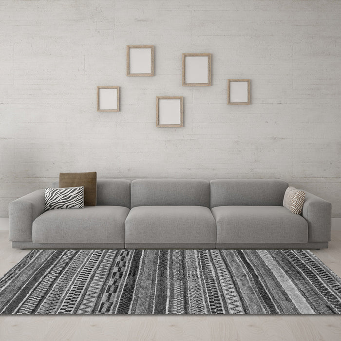 Machine Washable Abstract Gray Modern Rug in a Living Room,, wshabs2266gry