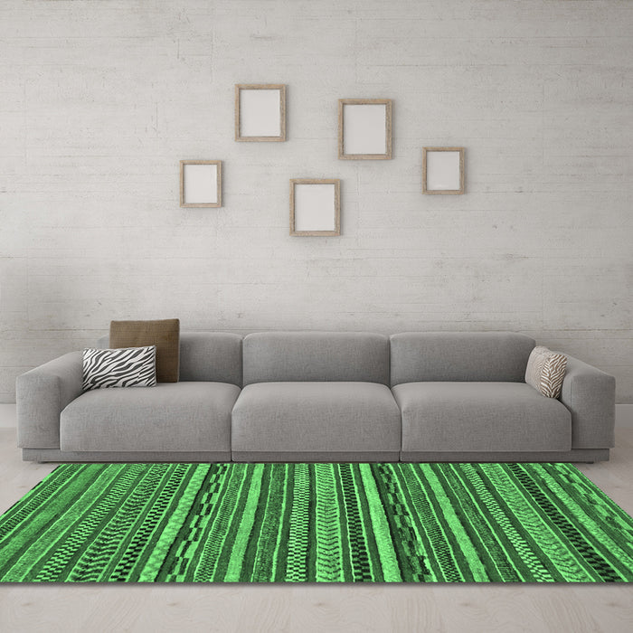 Machine Washable Abstract Emerald Green Modern Area Rugs in a Living Room,, wshabs2267emgrn