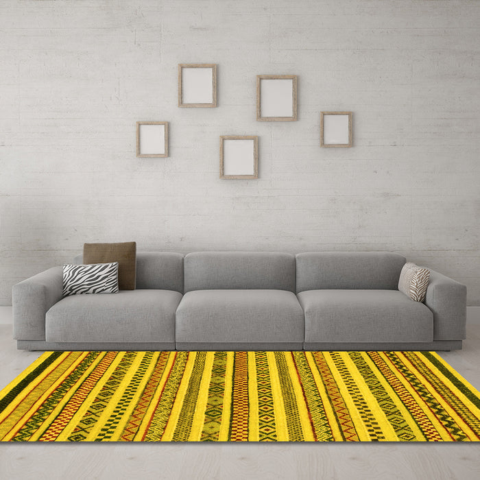 Machine Washable Abstract Yellow Modern Rug in a Living Room, wshabs2268yw