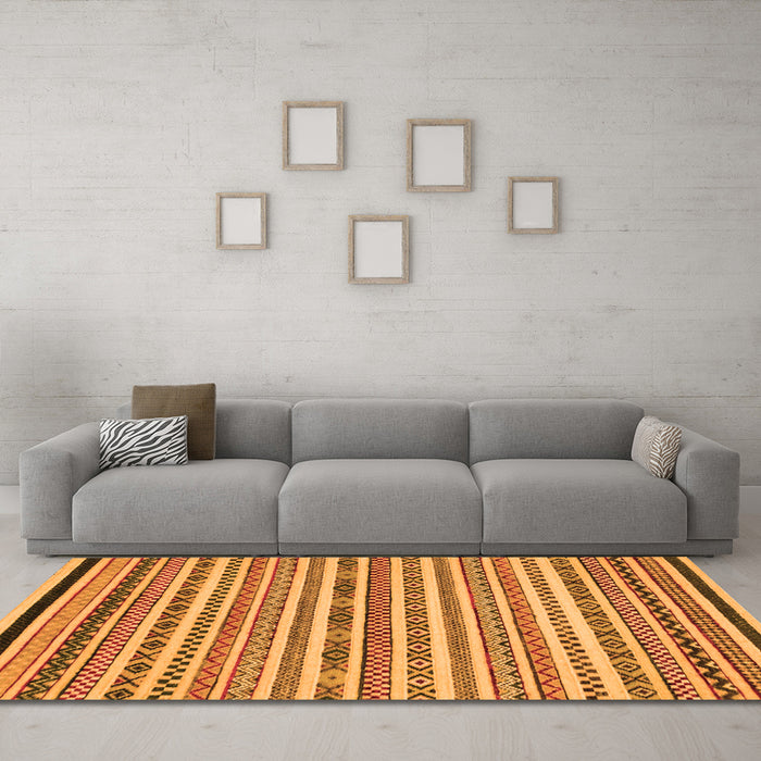 Machine Washable Abstract Orange Modern Area Rugs in a Living Room, wshabs2268org
