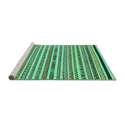 Sideview of Machine Washable Abstract Turquoise Modern Area Rugs, wshabs2268turq