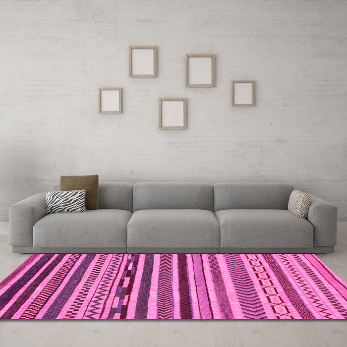 Machine Washable Abstract Pink Modern Rug in a Living Room, wshabs2269pnk