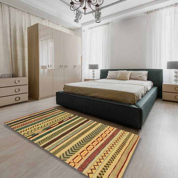Machine Washable Abstract Yellow Rug in a Bedroom, wshabs2269
