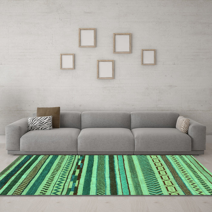 Machine Washable Abstract Turquoise Modern Area Rugs in a Living Room,, wshabs2269turq
