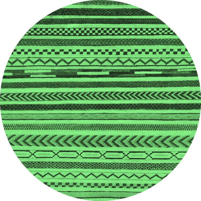 Round Machine Washable Abstract Emerald Green Modern Area Rugs, wshabs2269emgrn