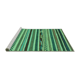 Sideview of Machine Washable Abstract Turquoise Modern Area Rugs, wshabs2269turq