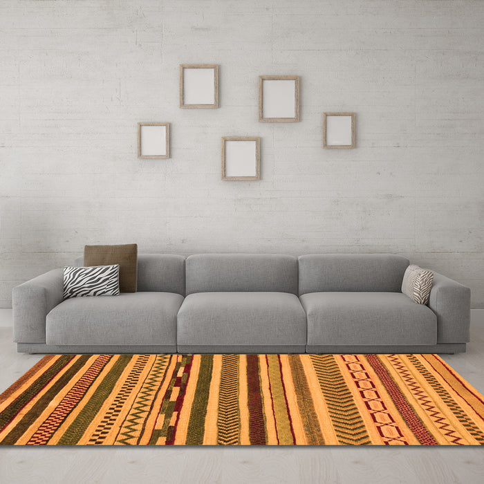 Machine Washable Abstract Orange Modern Area Rugs in a Living Room, wshabs2269org
