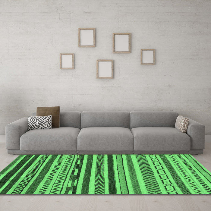 Machine Washable Abstract Emerald Green Modern Area Rugs in a Living Room,, wshabs2269emgrn