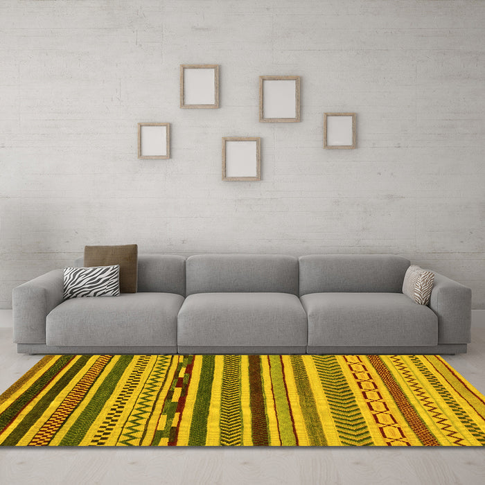 Machine Washable Abstract Yellow Modern Rug in a Living Room, wshabs2269yw