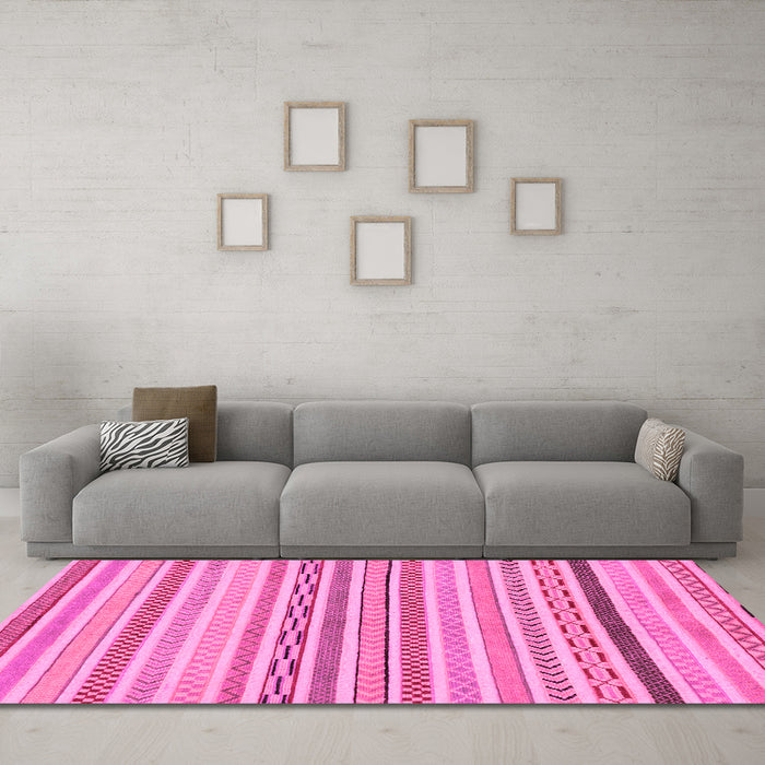 Machine Washable Abstract Pink Modern Rug in a Living Room, wshabs2270pnk