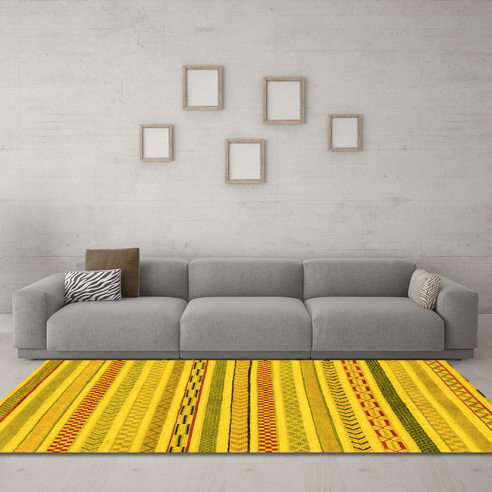 Machine Washable Abstract Yellow Modern Rug in a Living Room, wshabs2270yw