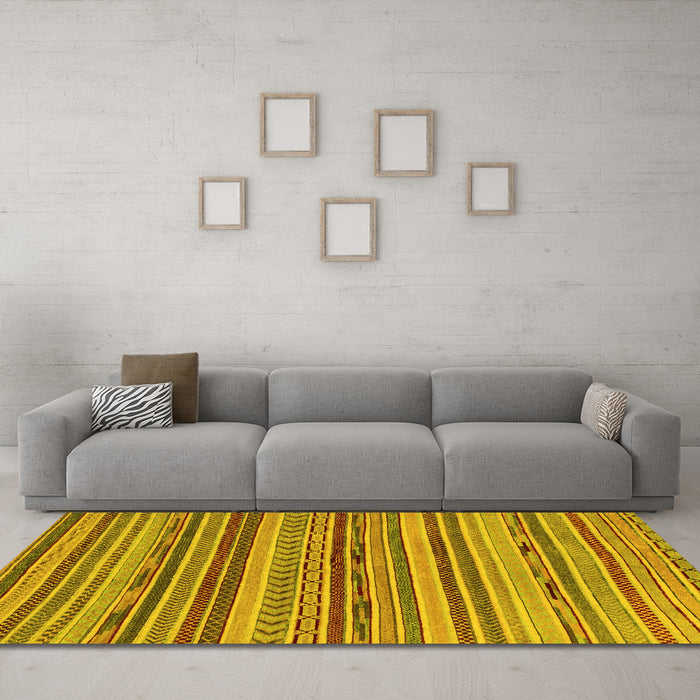 Machine Washable Abstract Yellow Modern Rug in a Living Room, wshabs2271yw