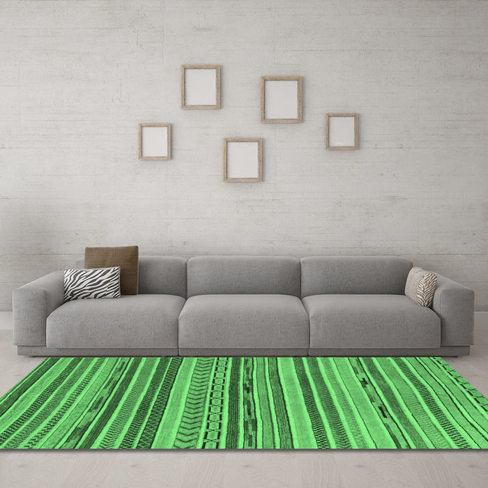 Machine Washable Abstract Emerald Green Modern Area Rugs in a Living Room,, wshabs2271emgrn