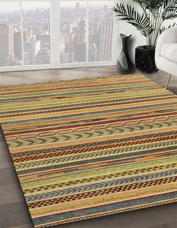 Abstract Metallic Gold Modern Rug in Family Room, abs2271