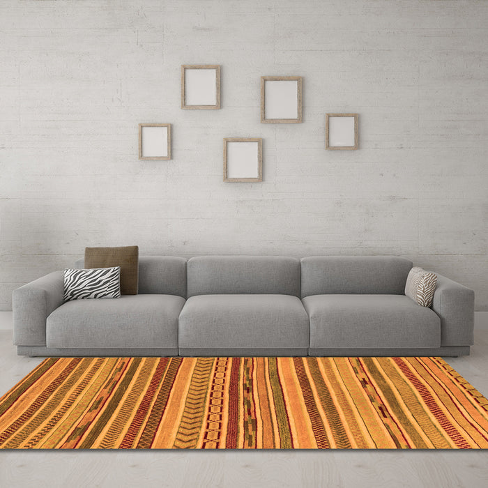 Machine Washable Abstract Orange Modern Area Rugs in a Living Room, wshabs2271org
