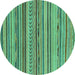 Round Machine Washable Abstract Turquoise Modern Area Rugs, wshabs2271turq