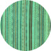 Round Machine Washable Abstract Turquoise Modern Area Rugs, wshabs2272turq