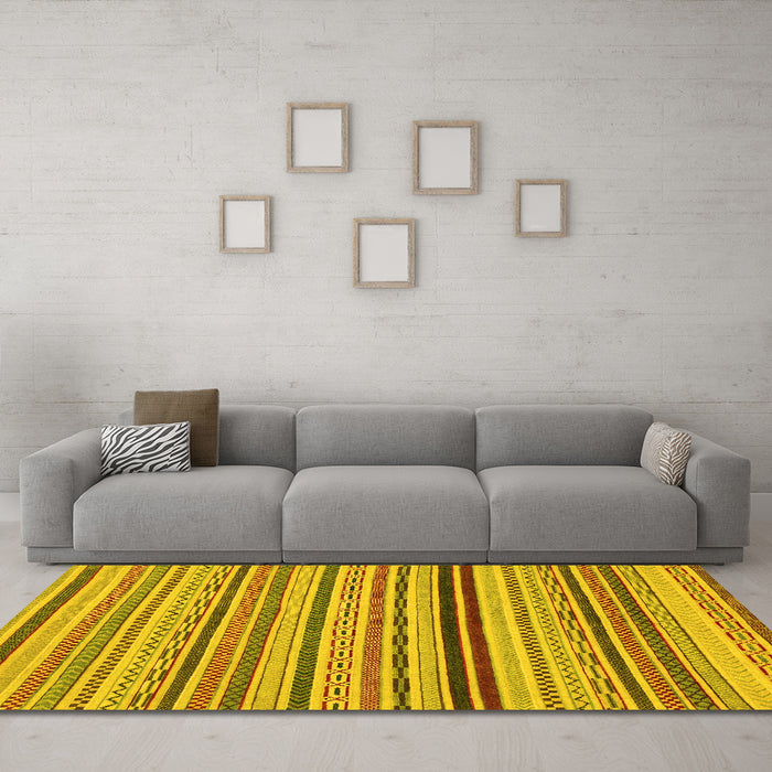 Machine Washable Abstract Yellow Modern Rug in a Living Room, wshabs2272yw