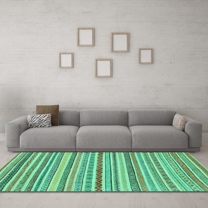 Machine Washable Abstract Turquoise Modern Area Rugs in a Living Room,, wshabs2273turq