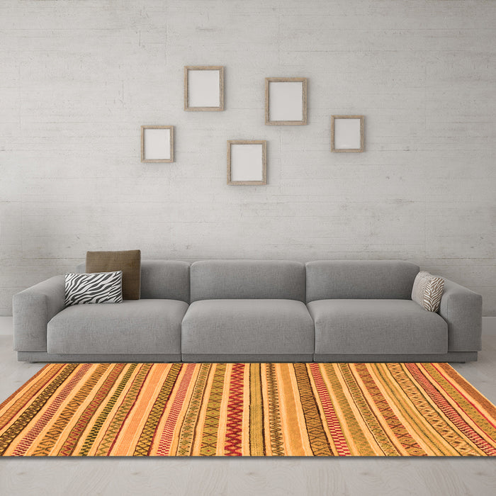 Machine Washable Abstract Orange Modern Area Rugs in a Living Room, wshabs2273org