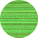 Round Machine Washable Abstract Green Modern Area Rugs, wshabs2273grn