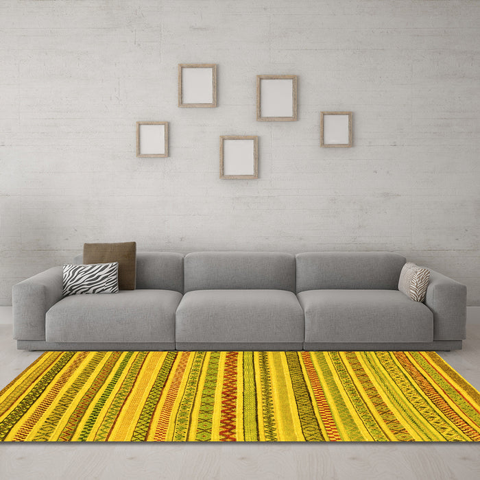 Machine Washable Abstract Yellow Modern Rug in a Living Room, wshabs2273yw
