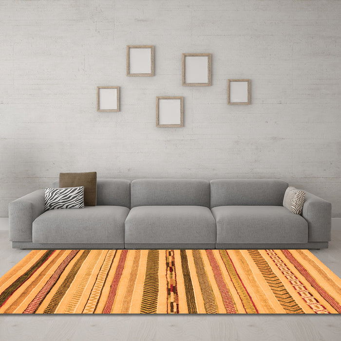 Machine Washable Abstract Orange Modern Area Rugs in a Living Room, wshabs2274org