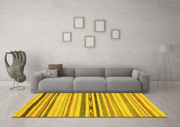 Machine Washable Abstract Yellow Modern Rug in a Living Room, wshabs2274yw