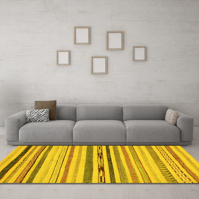 Machine Washable Abstract Yellow Modern Rug in a Living Room, wshabs2274yw