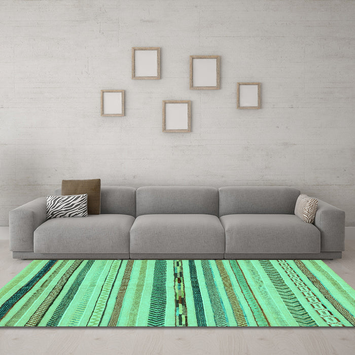 Machine Washable Abstract Turquoise Modern Area Rugs in a Living Room,, wshabs2274turq