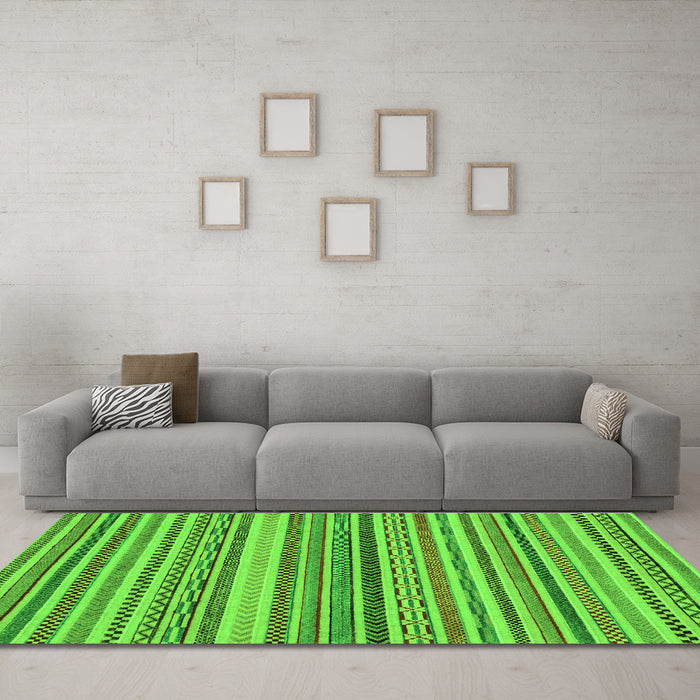 Machine Washable Abstract Green Modern Area Rugs in a Living Room,, wshabs2275grn
