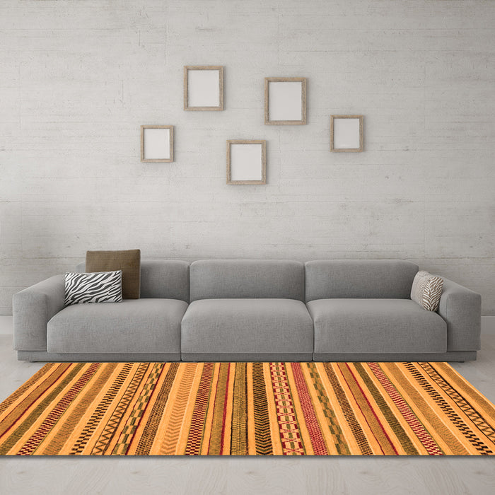 Machine Washable Abstract Orange Modern Area Rugs in a Living Room, wshabs2275org