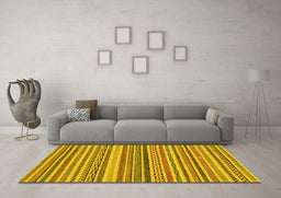 Machine Washable Abstract Yellow Modern Rug in a Living Room, wshabs2275yw