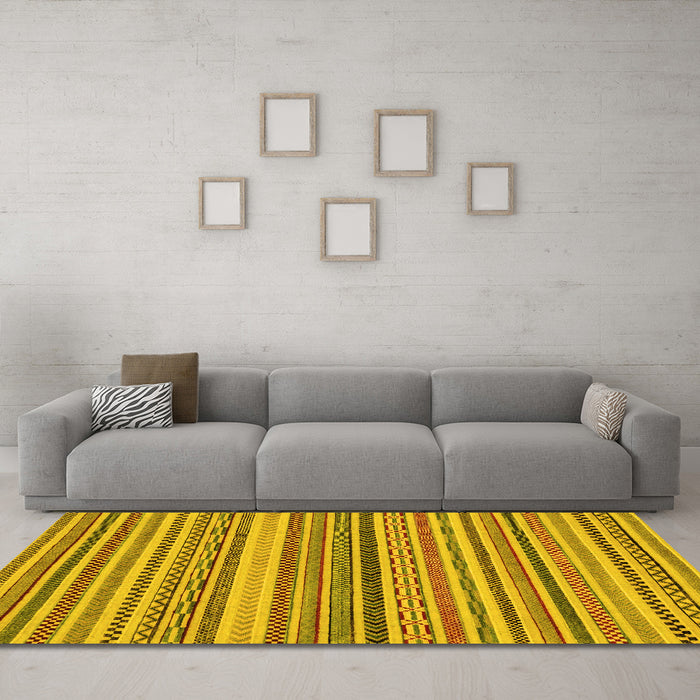 Machine Washable Abstract Yellow Modern Rug in a Living Room, wshabs2275yw