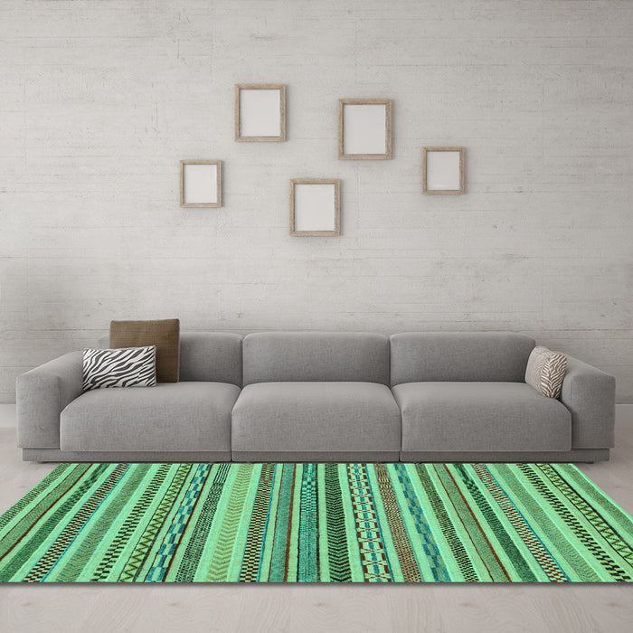 Machine Washable Abstract Turquoise Modern Area Rugs in a Living Room,, wshabs2275turq